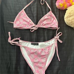 Gucci Pink Logo Bikini Set
